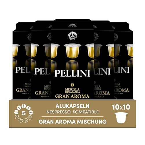 Pellini Gran Aroma 100% Arabica, 100 Nespresso-kompatible Alukapseln, Mildes 100% Arabica mit blumigen Noten und Marzipan, 10x10 Kapseln Pellini Gran Aroma 100% Arabica, 100 Nespresso-kompatible Alukapseln, Mildes 100% Arabica mit blumigen Noten und Marzipan, 10x10 Kapseln von Pellini