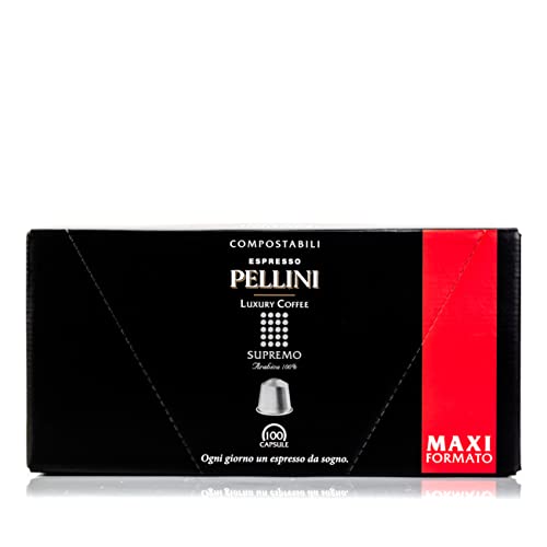 Pellini Luxury Kaffee Supremo 100% Arabica, 100 Nespresso-kompatible Kapseln mit Vollem Aroma und Delikater Röstung, Kompostierbar und Selbstschützend, 10 Packungen mit je 10 Kapseln Pellini Luxury Kaffee Supremo 100% Arabica, 100 Nespresso-kompatible Kapseln mit Vollem Aroma und Delikater Röstung, Kompostierbar und Selbstschützend, 10 Packungen mit je 10 Kapseln von Pellini