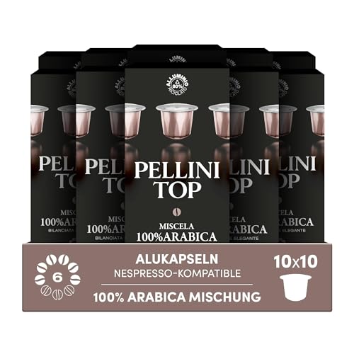 Pellini Top 100% Arabica, 100 Nespresso-kompatible Alukapseln, Edel-100%-Arabica-Mischung mit Kakaound Zitrusnoten, 10x10 Kapseln Pellini Top 100% Arabica, 100 Nespresso-kompatible Alukapseln, Edel-100%-Arabica-Mischung mit Kakaound Zitrusnoten, 10x10 Kapseln von Pellini