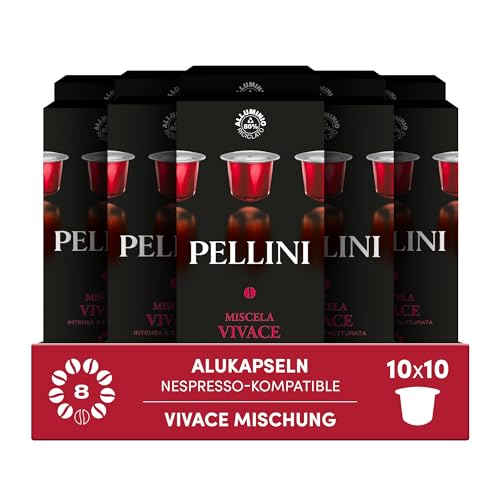 Pellini Vivace, 100 Nespresso-kompatible Alukapseln, Arabica-Robusta-Mischung mit kräftigem, intensivem Geschmack, Kakaound Lebkuchennote, 10x10 Kapseln Pellini Vivace, 100 Nespresso-kompatible Alukapseln, Arabica-Robusta-Mischung mit kräftigem, intensivem Geschmack, Kakaound Lebkuchennote, 10x10 Kapseln von Pellini