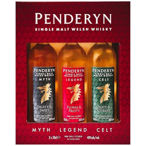 Penderyn Dragon Range Single Malt Whisky Trio Geschenkset aus Wales - Ausgezeichnete Whiskys - Myth, Legend und Celt zum Probieren oder Verschenken mit 41% vol. (3 x 0,2l) von Penderyn