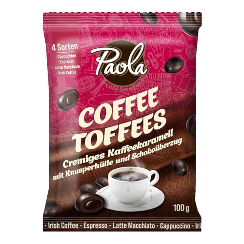 PAOLA 16 x 100g Karamell Coffee Toffee Bonbon 16er Pack mit Kaffeegeschmack - 4 gemischte Sorte Vorteilspack - Geschenke Für Kaffeeliebhaber von Peo's