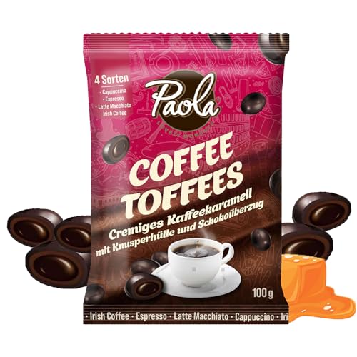 PAOLA 36 x 100g Karamellbonbons mit einem Überzug aus Schokolade und Milchschokolade in den gemischten Sorten Espresso, Latte Macchiato, und Irish Coffee - Vorratspack von Peo's