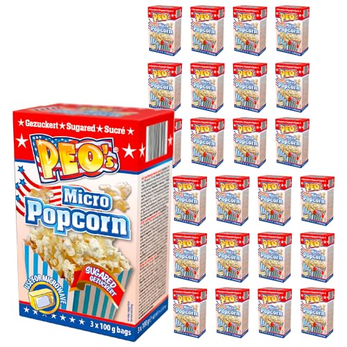 Peo's Mikrowellen Popcorn - Gezuckert - 72er Vorteilspack, 24 Schachteln mit 3 x 100g Inhalt, Popcorn Mais süßigkeiten für die Karneval, Party, Filmsnack, Kinoabend von Peo's