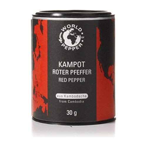 Echter roter Kampot Pfeffer - World of Pepper - 30g - Exklusiver aromatischer Pfeffer aus Kambodscha - Premium Qualität mit Zufriedenheitsgarantie von Pepperworld