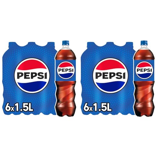 Pepsi Cola, Das Original von Pepsi, Koffeinhaltige Cola in Flaschen aus 100% recyceltem Material, EINWEG (6 x 1.5 l) (Verpackungsdesign kann abweichen) (Packung mit 2) von Pepsi