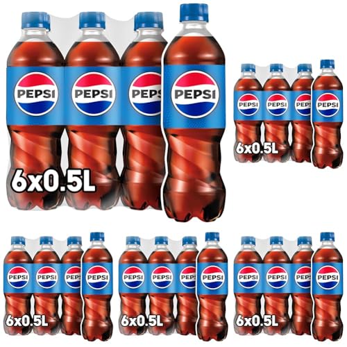 Pepsi Cola, Das Original von Pepsi, Koffeinhaltige Cola in der Flasche, EINWEG (6 x 0.5 l) (Verpackungsdesign kann abweichen) (Packung mit 5) von Pepsi