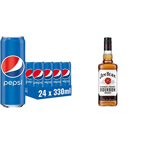 Pepsi Cola I Koffeinhaltige Cola in der Dose I EINWEG Dose (24 x 0.33 l) + Jim Beam White | Kentucky Straight Bourbon Whiskey | 40% vol | 700ml von Pepsi