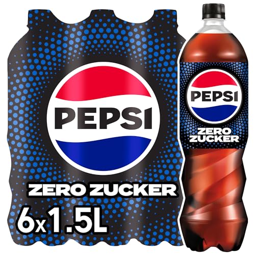 Pepsi Zero Zucker, Das zuckerfreie Erfrischungsgetränk von Pepsi ohne Kalorien, Koffeinhaltige Cola in der Flasche, EINWEG (6 x 1,5 l) (Verpackungsdesign kann abweichen) von Pepsi