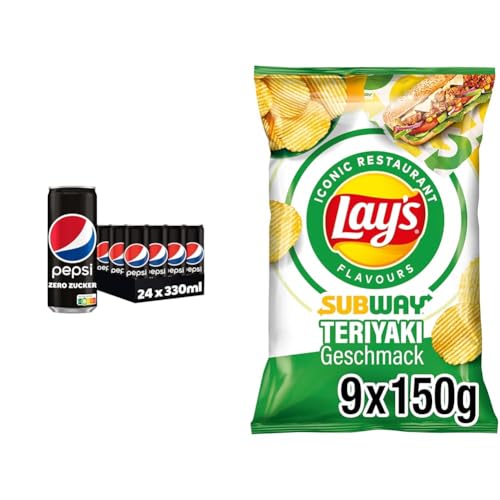 Erfrischend und Knusprig: Pepsi Zero Zucker (24x0,33L) & Lay's Subway Chicken Terriyaki (9x150G), Cola Geschmack trifft auf herzhafte Chips von Pepsi