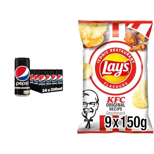 Erfrischend und Knusprig: Pepsi Zero Zucker (24x0,33L) & Lay's KFC Kentucky Fried Chicken (9x150G), Cola Geschmack trifft auf herzhafte Chips von Pepsi