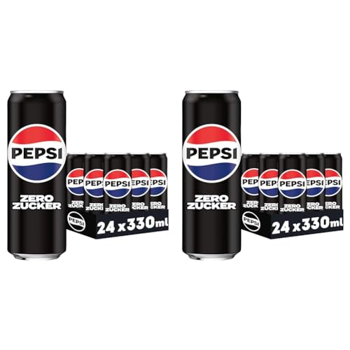 Pepsi Zero Zucker, Das zuckerfreie Erfrischungsgetränk von Pepsi ohne Kalorien, Koffeinhaltige Cola in der Dose, EINWEG Dose (24 x 0,33 l) (Verpackungsdesign kann abweichen) (Packung mit 2) von Pepsi