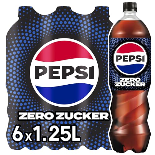 Pepsi Zero Zucker, Das zuckerfreie Erfrischungsgetränk von Pepsi ohne Kalorien, Koffeinhaltige Cola in der Flasche, EINWEG (6 x 1.25 l) von Pepsi