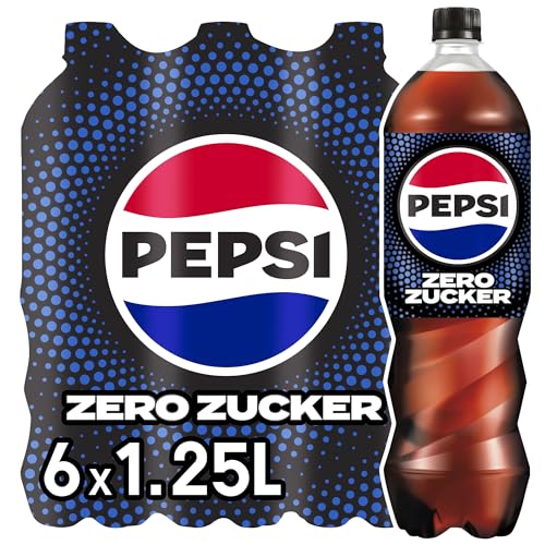 pepsi Zero Zucker, Das zuckerfreie Erfrischungsgetränk von Pepsi ohne Kalorien, Koffeinhaltige Cola in der Flasche, EINWEG (6 x 1.25 l) (Verpackungsdesign kann abweichen) von Pepsi