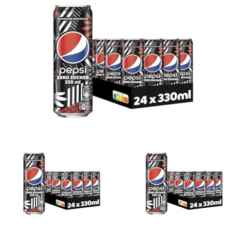 Pepsi Zero Zucker [Eintracht Frankfurt Edition] Das zuckerfreie Erfrischungsgetränk von Pepsi ohne Kalorien, Koffeinhaltige Cola in der Dose, EINWEG Dose (24 x 0,33 l) (Packung mit 3) von Pepsi