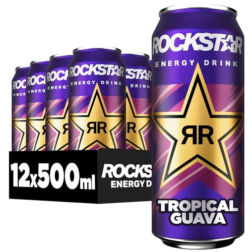 Rockstar Energy Drink Punched Tropical Guava - Koffeinhaltiges Erfrischungsgetränk für den Energie Kick, EINWEG (12x 500ml) von Rockstar
