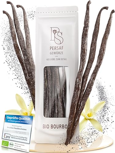 BIO Bourbon Vanilleschoten von PerSaf 15 Stück I in Premium-Qualität I Länge 15 - 18 cm I Frisch aus Madagaskar I Die Vanille der Gourmetköche I Ausschließlich natürlich veredelt (DE-ÖKO-006) von PerSaf Gewürze