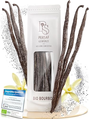 BIO Bourbon Vanilleschoten von PerSaf 35 Stück I in Premium-Qualität I Länge 15-18 cm I Frisch aus Madagaskar I Die Vanille der Gourmetköche I Ausschließlich natürlich veredelt (DE-ÖKO-006) von PerSaf Gewürze
