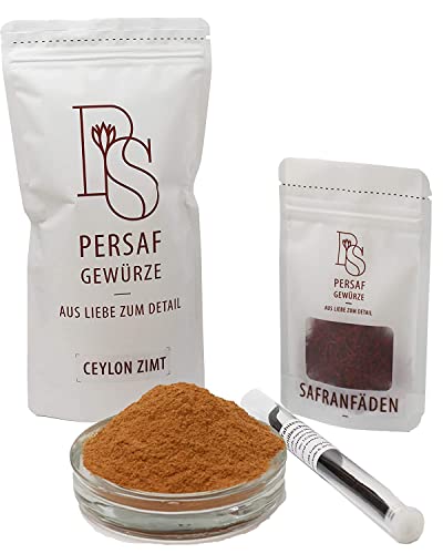 Bio Ceylon Zimt 250g gemahlen von PerSaf I Gratis dazu: 1 Vanilleschote & 0,5g Safran I Zimtpulver aus Madagaskar I naturbelassen & fair gehandelt I Aus kontrolliert biologischem Anbau (DE-ÖKO-006) von PerSaf Gewürze