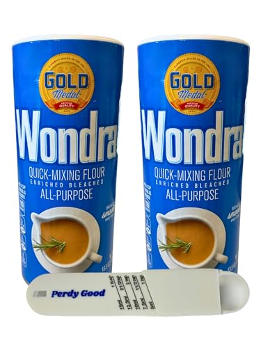 Wondra Schnellmischendes Allzweckmehl-Set mit zwei (2) Goldmedaille Wondra Mehl für Soße, 383 ml und einem (1) verstellbaren Messlöffel, All-in-One-Messgerät von Perdy Good