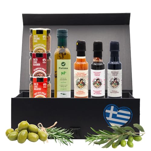 Griechisches Feinkost Geschenkset – Olivenöl, Balsamico Creme & Olivenpaste | Gourmet Set aus Kreta in edler Geschenkbox | Perfekt für Feinschmecker & Liebhaber mediterraner Spezialitäten von Perfekto24