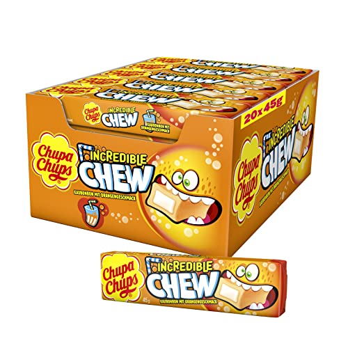 Chupa Chups Incredible Chew Orange, Thekendisplay enthält 20 Stangen Kau-Bonbons mit Orangen-Geschmack in der Groß-Packung, 20 x 45g von Chupa Chups