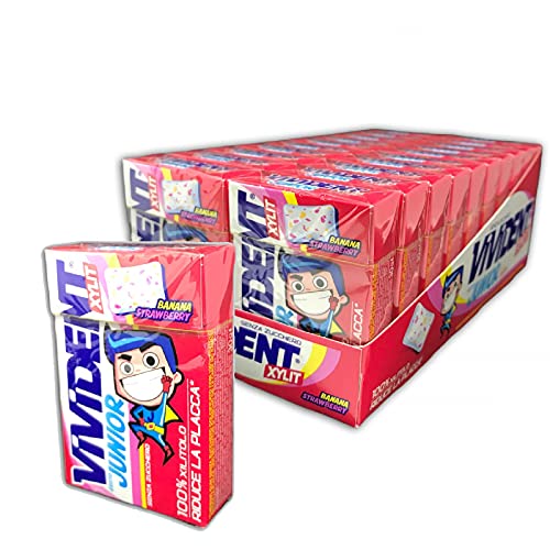 20 Federmäppchen aus Reifen für Kinder Vivident Junior Banana Erdbeere ohne Zucker 20 Federmäppchen aus Reifen für Kinder Vivident Junior Banana Erdbeere ohne Zucker von Perfetti Van Melle