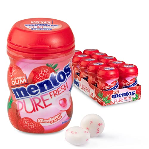Mentos Kaugummi | Kaugummi Purefresh Erdbeere Kleine Gläser | Mentos Gum | Mentos Großpackung | 10 Pack | 240 Gram Total von Perfetti Van Melle