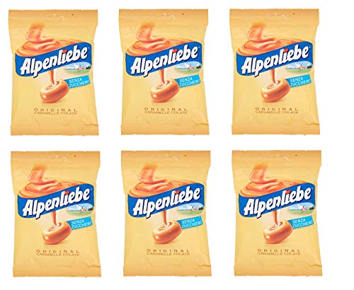 6x Perfetti Alpenliebe Original Caramelle Colate senza zucchero zuckerfreie Süßigkeiten Bonbon Lollies Toffee-Geschmack 80g Beutel von Perfetti Van Melle