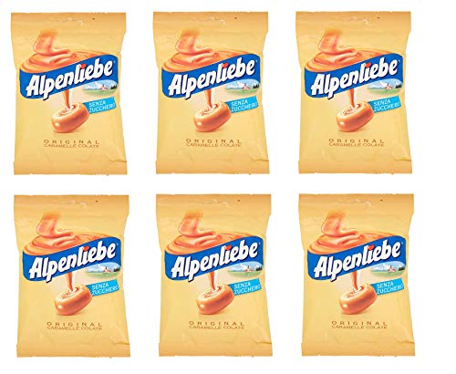 6x Perfetti Alpenliebe Original Caramelle Colate senza zucchero zuckerfreie Süßigkeiten Bonbon Lollies Toffee-Geschmack 80g Beutel von Perfetti