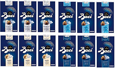 TESTPAKET Perugina Baci Bijou Pralinen mit weißer Schokolade, Milchschokolade, dunkler Schokolade und Haselnuss süßer Snack ( 12 x 200g ) von Perugina