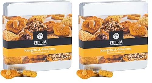 Peters Mit Genuss verführt | Käsegebäck-Mischung | Metallbox | Gebäck | Kekse | Käse | Gouda | Mozzarella | Gebäckmischung | Geschenkidee | Geschenk | Ideal zum Verschenken | Made in Germany | 155g von Peters Mit Genuss verführt