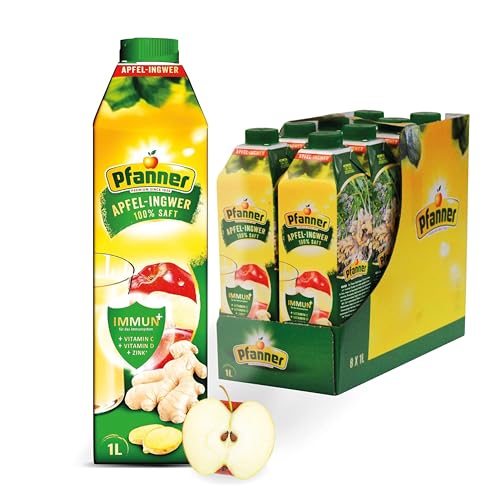 Pfanner 100% Apfel-Ingwer Saft (8 x 1 l) – Saft aus Apfel, Ingwer und Zitrone – Fruchtgetränk ohne Zuckerzusatz - Vorratspack von Pfanner