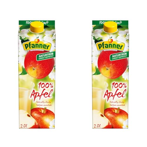 Pfanner 100% Apfelsaft – Fruchtig-frischer Geschmack ohne Zuckerzusatz – direkt gepresster, naturtrüber Apfelsaft aus 100% Apfel (1 x 2 l) (Packung mit 2) von Pfanner