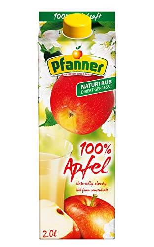 Pfanner 100% Apfelsaft naturtrüb (1 x 2 l) – direkt gepresste Äpfel – Fruchtsaft ohne Zuckerzusatz – fruchtiger Saft von Pfanner
