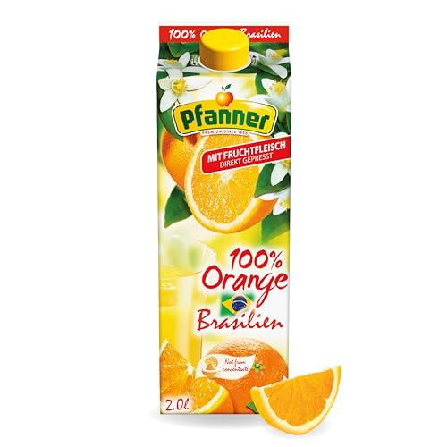 Pfanner 100% Orangensaft aus Brasilien – Direktsaft aus 100% Orangen mit Fruchtfleisch (1 x 2 l) von Pfanner