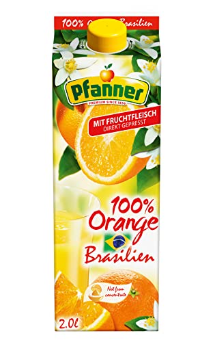 Pfanner 100% Orangensaft aus Brasilien – Direktsaft aus 100% Orangen mit Fruchtfleisch im Vorratspack (6 x 2 l) von Pfanner