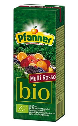 Pfanner 30% Bio Multi Rosso im Vorratspack – Fruchtsaft mit fruchtigem Geschmack – Saft aus Orangen, Zitronen, Äpfel, Brombeeren, Heidelbeeren und Sauerkirschen inkl. Strohhalm (0,2 l x 30) von Pfanner