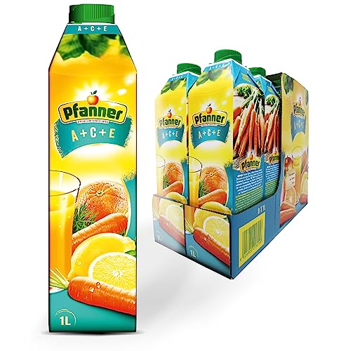 Pfanner A+C+E Mehrfruchsaft Getränk im Vorratspack – Kombination aus Apfel, Orange, Zitrone und Karotte mit Vitamin A, C und E (8 x 1 l) von Pfanner