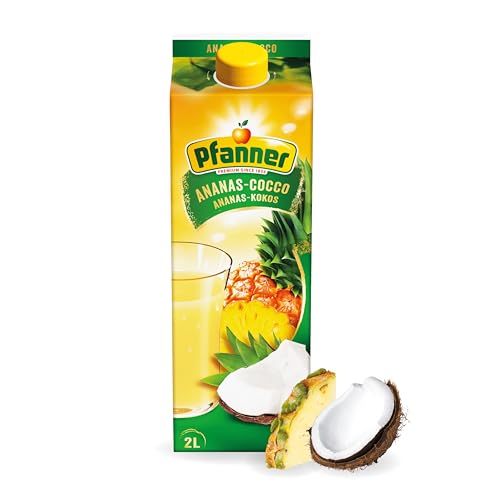 Pfanner Ananas Kokos Getränk (1 x 2 l) – Ananassaft und Kokoswasser – säuerlich süßer Fruchtsaft – Saft mit mind. 25% Fruchtgehalt von Pfanner