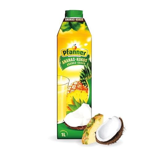 Pfanner Ananas Kokos Getränk im Vorratspack – Exotischer Ananassaft mit Kokoswasser und Vitamin C verfeinert (8 x 1 l) von Pfanner