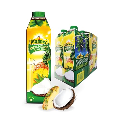 Pfanner Ananas Kokos Getränk (8 x1 l) – Ananassaft und Kokoswasser – Fruchtsaft im Vorratspack – Saft mit mind. 25 % Fruchtgehalt von Pfanner