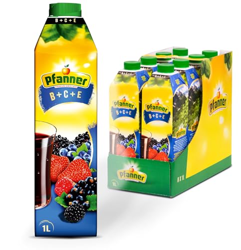 Pfanner B+C+E Waldfrüchte Fruchtsaft-Getränk im Vorratspack – Reich an Vitamin C, B1, B6, B12 und E (8 x 1 l) von Pfanner