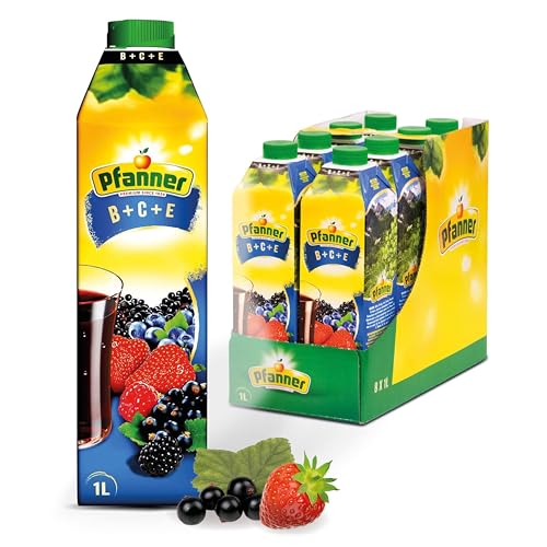 Pfanner B+C+E Waldfrüchte Fruchtsaft (8 x 1 l) - min. 30 % Fruchtgehalt – BCE Saft – Fruchtgetränk im Vorratspack von Pfanner