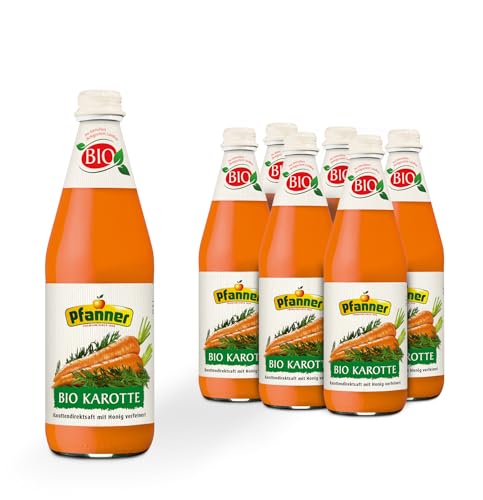 Pfanner Bio Karottensaft 500ml im 6er Pack – Ausgewählte, feldfrische Möhren schonend gepresst und unfiltriert für einen frischen und naturbelassenen Geschmack, mit Honig verfeinert (6 x 500 ml) von Pfanner