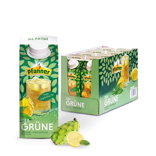 Pfanner Der Grüne – 8 x 750 ml Tetra Pak - Eistee Zitrone Kaktusfeige aus direkt aufgebrühtem Grüntee - Vorratspack von Pfanner