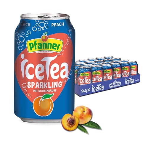 Pfanner Eistee Pfirsich - Sparkling Dose im Vorratspack – Kohlensäurehaltiger IceTea mit Pfirsichgeschmack - (24 x 0,33 l) von Pfanner