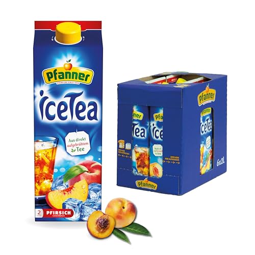 Pfanner Eistee Pfirsich – 6 x 2 l Vorratspack - direkt aufgebrühter Tee mit Pfirsichsaft – Ice Tea Flaschen von Pfanner