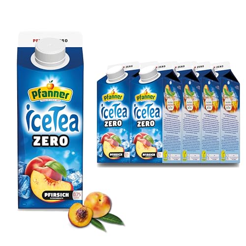 Pfanner Eistee Pfirsich Zero - 8 x 750 ml Vorratspack - direkt aufgebrühter Schwarztee mit Pfirsichsaft – Ice Tea Karton ohne Zucker von Pfanner