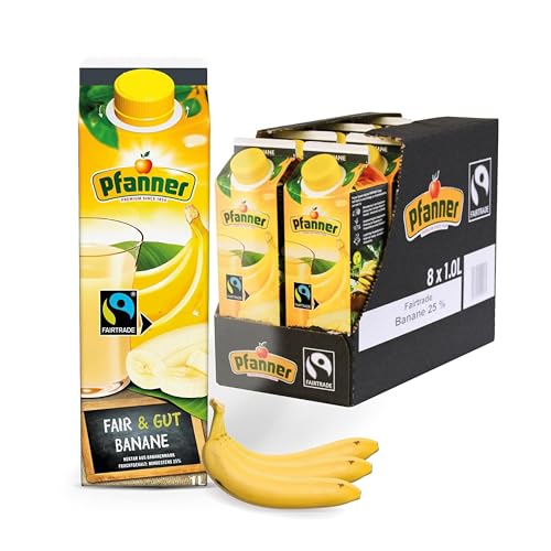Pfanner Fairtrade Bananen Nektar (8 x 1 l) - min. 25 % Fruchtgehalt - fruchtig-milder Saft - Fruchtgetränk im Vorratspack von Pfanner
